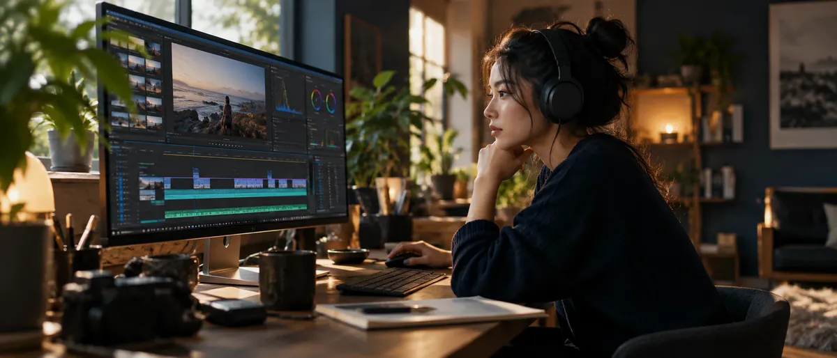 A video editor reviewing a timeline